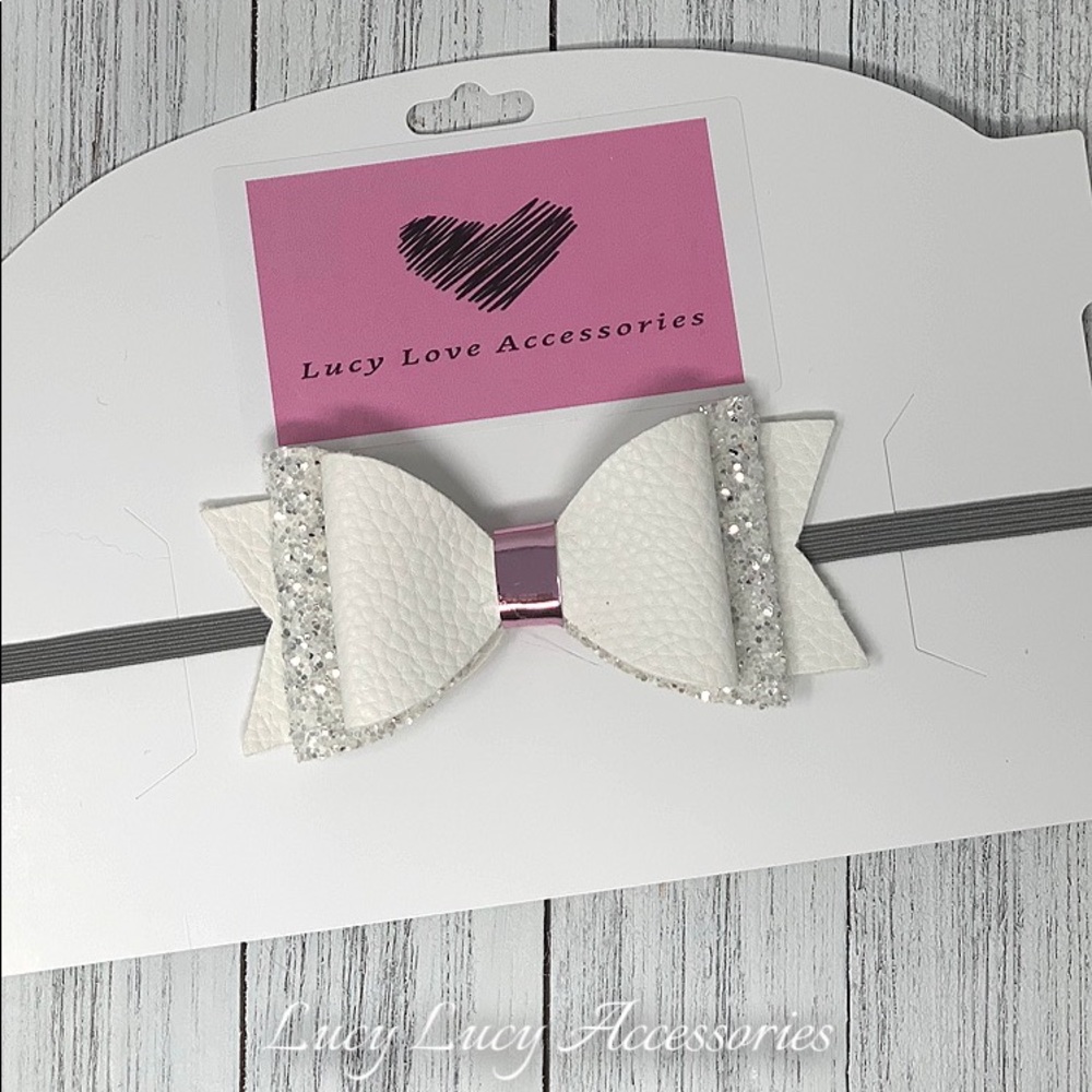 Handmade white 4” bow headband/hair clip